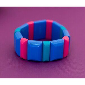 Vintage Boho Blue Multicolor Plastic Flexible Bracelet by Avon - Q14